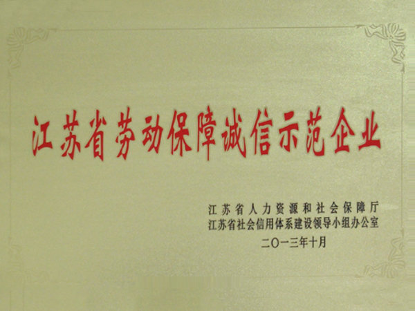 2013 Jiangsu labor security integrity demonstration enterprise